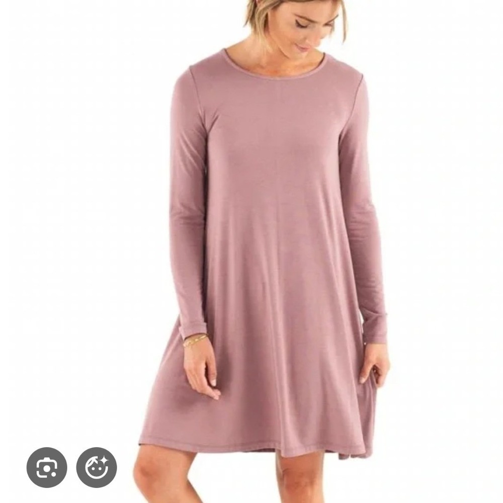 Free Fly Women's Bamboo Journey All Day Mauve Long Sleeve Swing Dress-‎ M